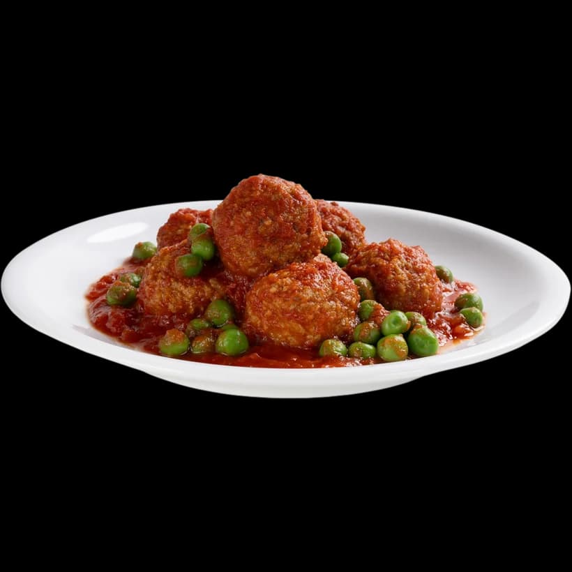 Polpette al sugo di pomodoro e piselli